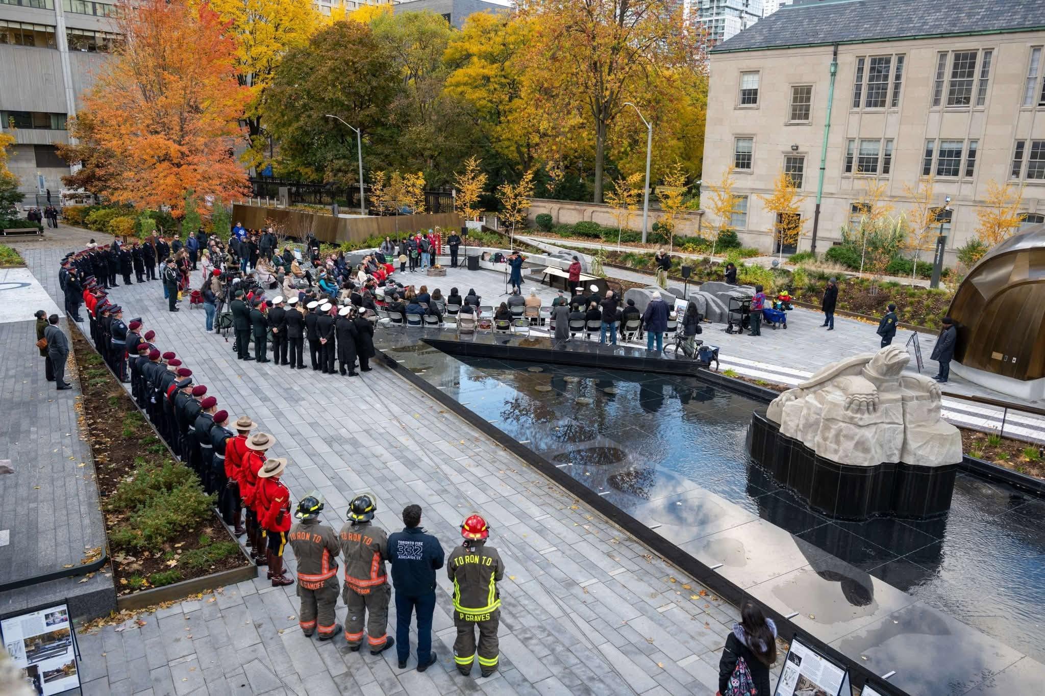 The HMCS YORK community gathered outdoors